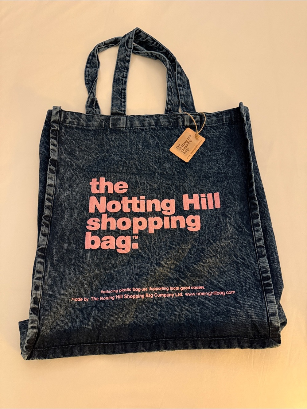 NWT The Notting Hill Shopping Bag Blue Acid Wash Authentic London Market Tote